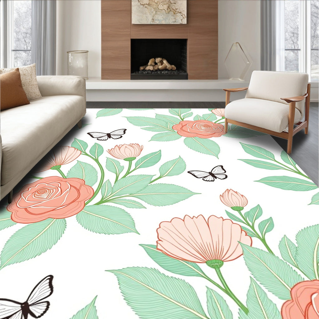 Coral Blossom Butterfly Garden Meadow Rug