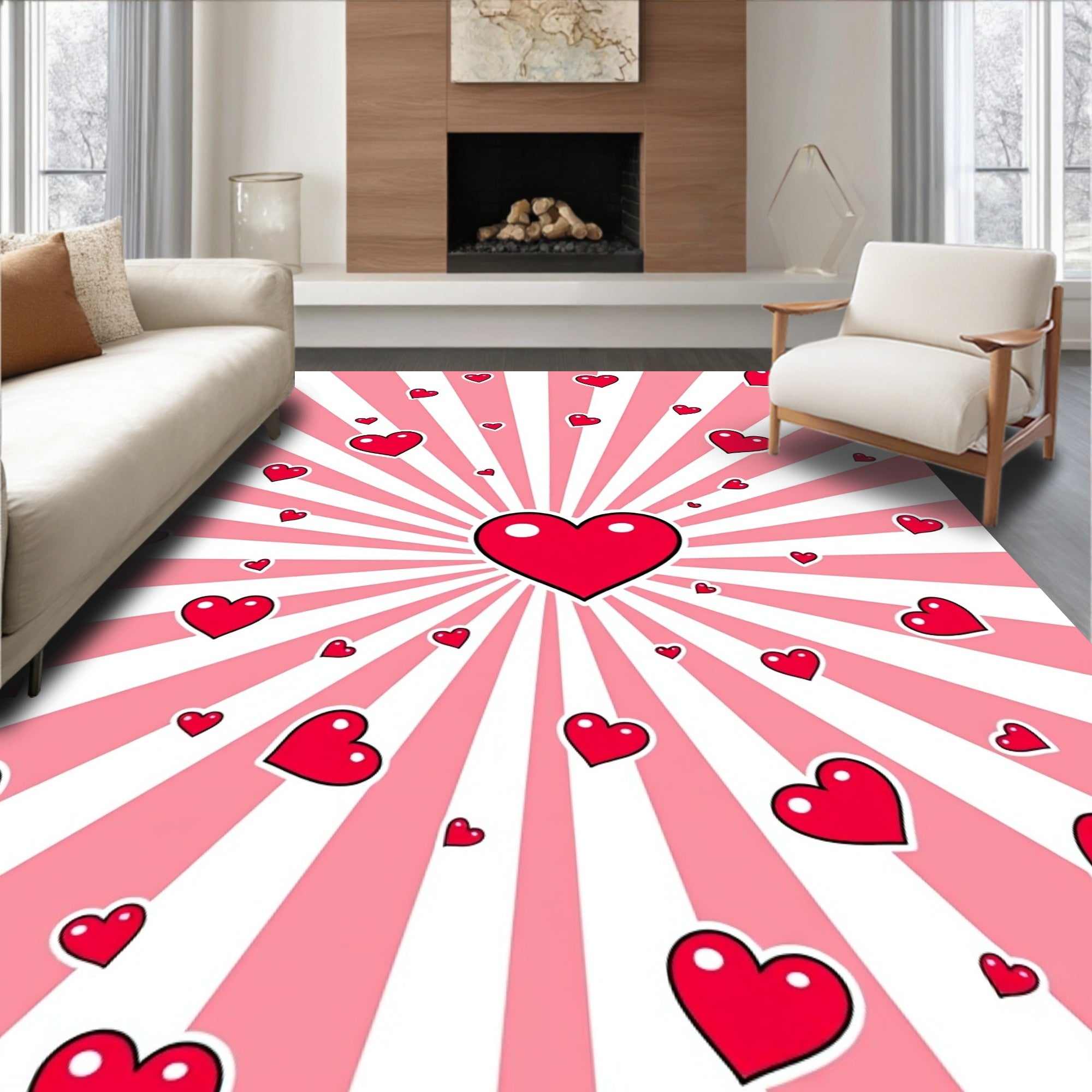 Radiant Pink Heart Explosion Rug