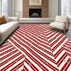 Red Cream Snowflake Chevron Stripes Rug