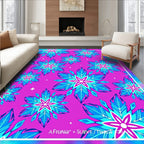 Vibrant Blue Pink Starburst Rug