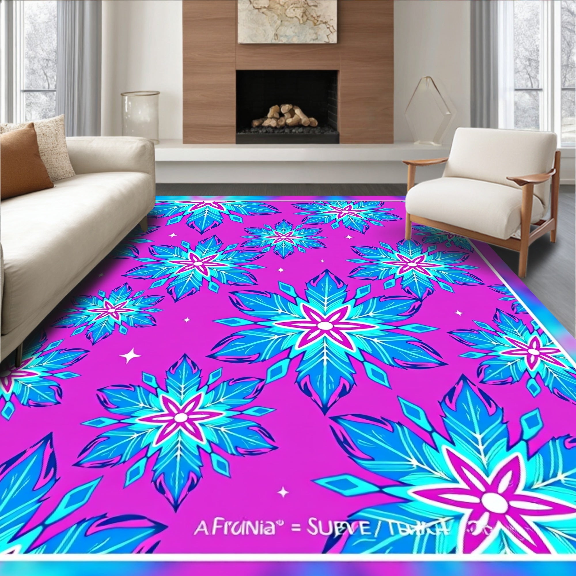 Vibrant Blue Pink Starburst Rug