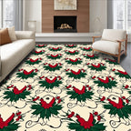Cream Red Green Holly Berry Garland Rug
