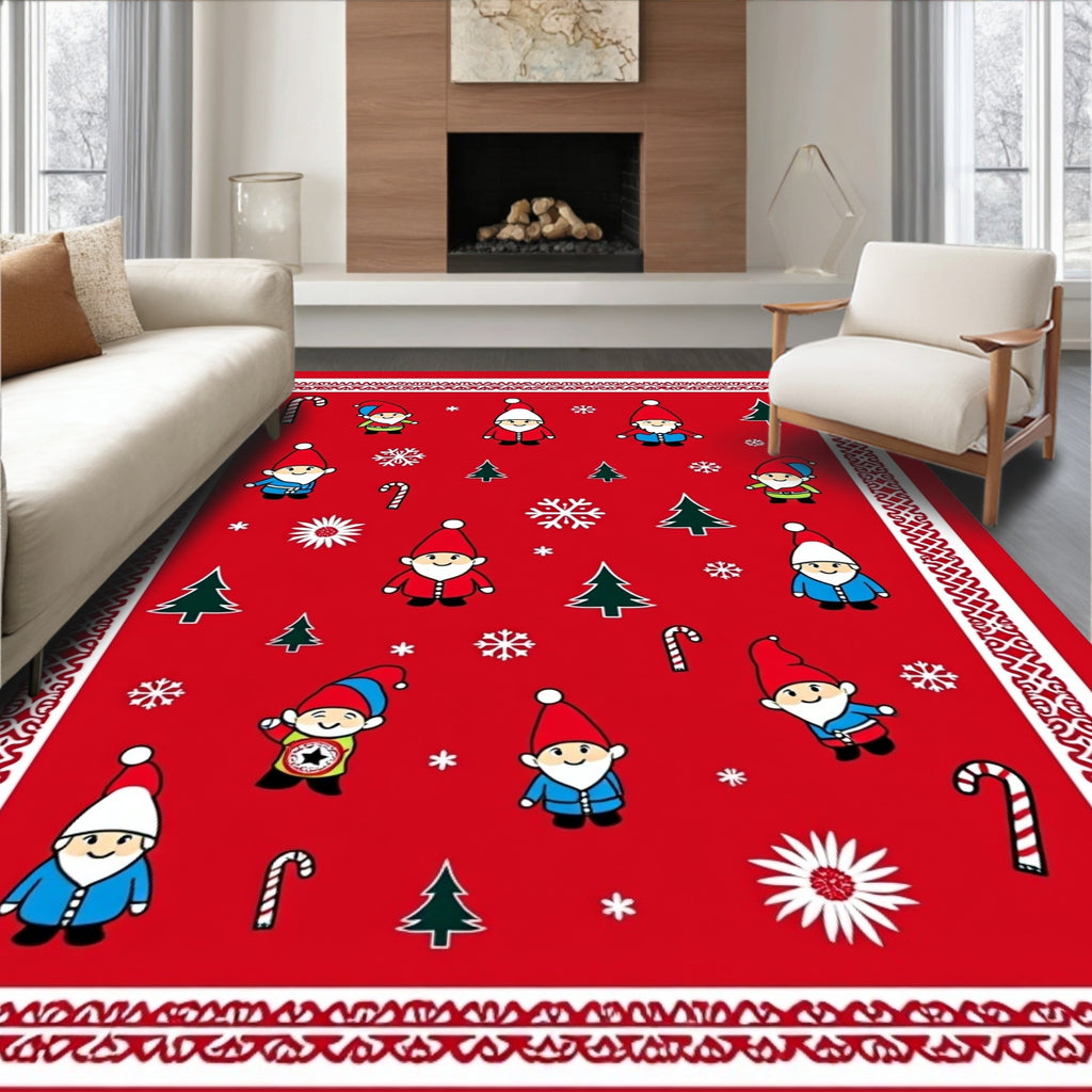 Festive Gnomes Candy Canes Trees Rug