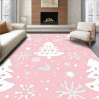 Pink Christmas Tree and Snowflake Background Rug