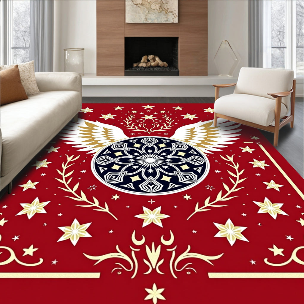 Crimson Celestial Winged Medallion Rug