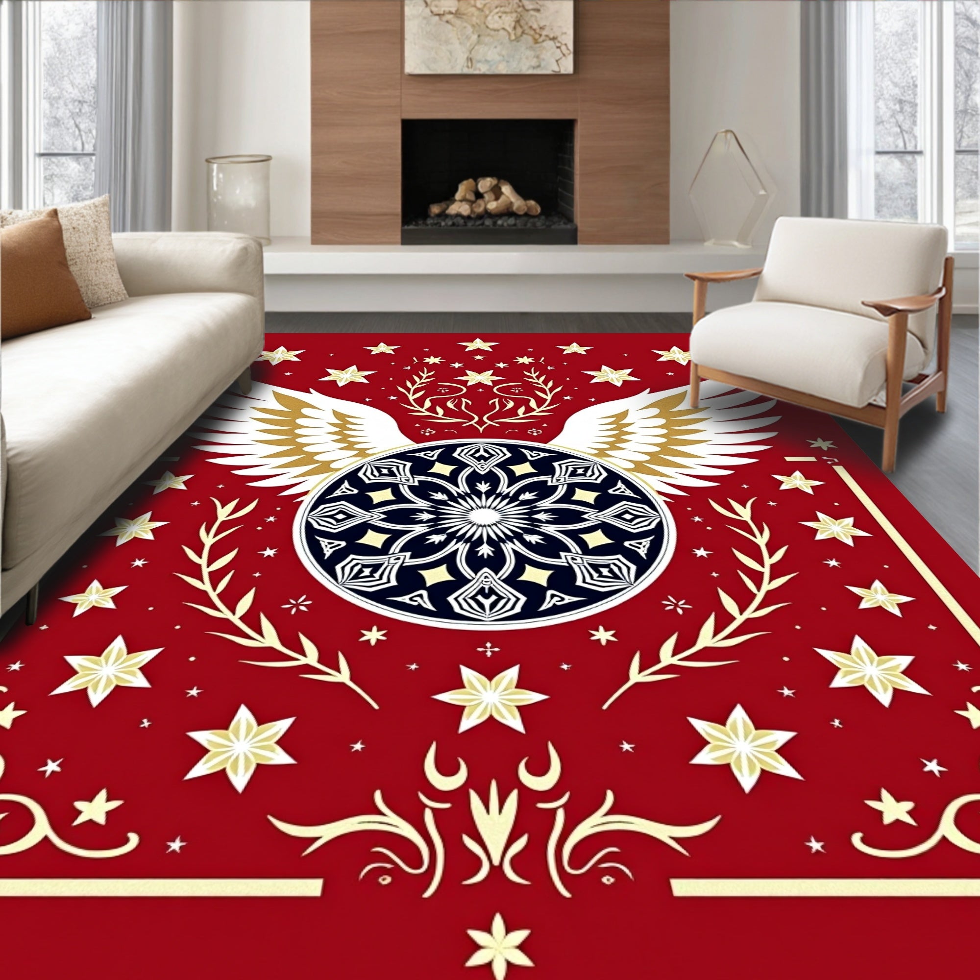 Crimson Celestial Winged Medallion Rug
