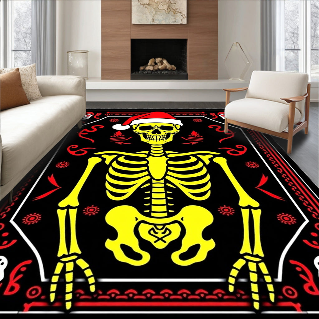 Yellow Skeleton Christmas Black Rug
