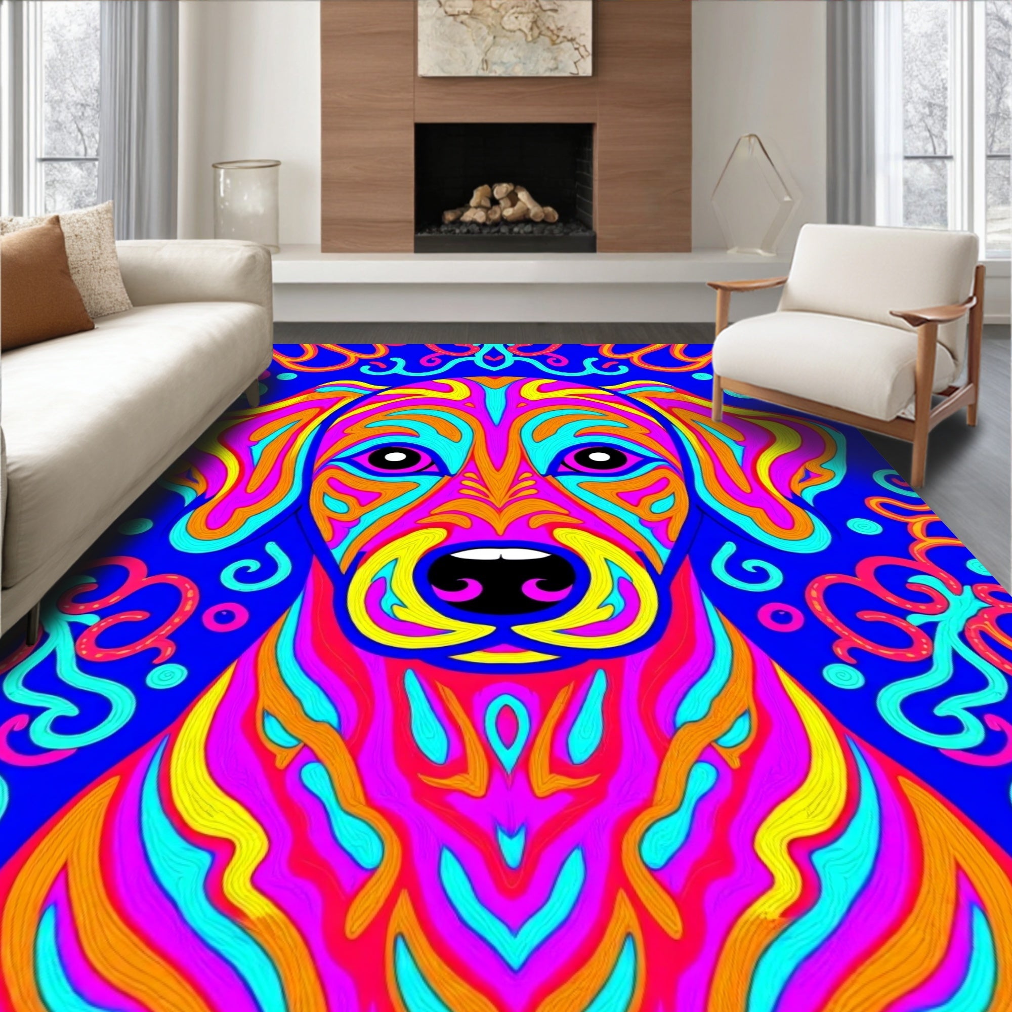 Vibrant Psychedelic Dog Face Rug