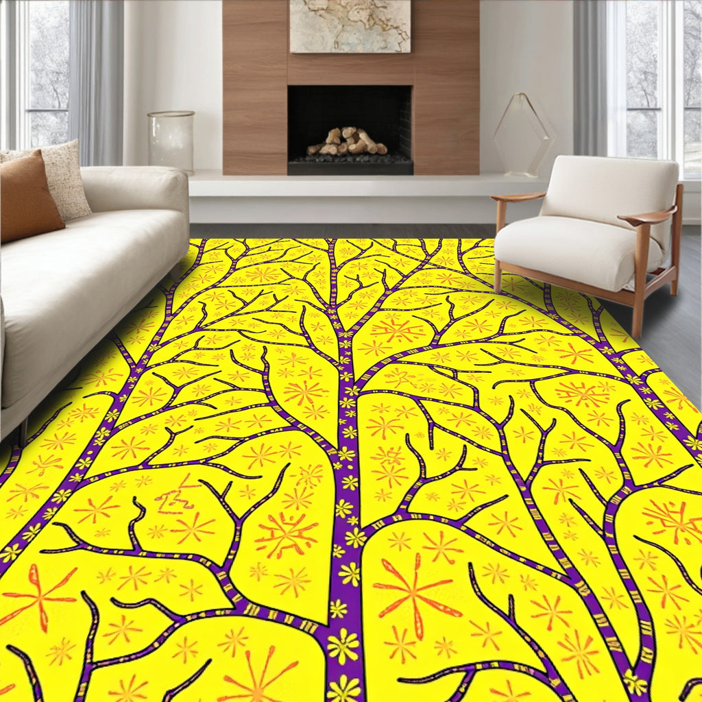 Vibrant Yellow Purple Tree Garland Rug