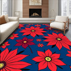 Bright Red Floral Collage Navy Rug