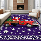 Whimsical Santa Red Truck Snowflakes Rug
