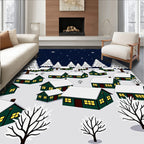 Winter Village Snowy Night Illustration Rug
