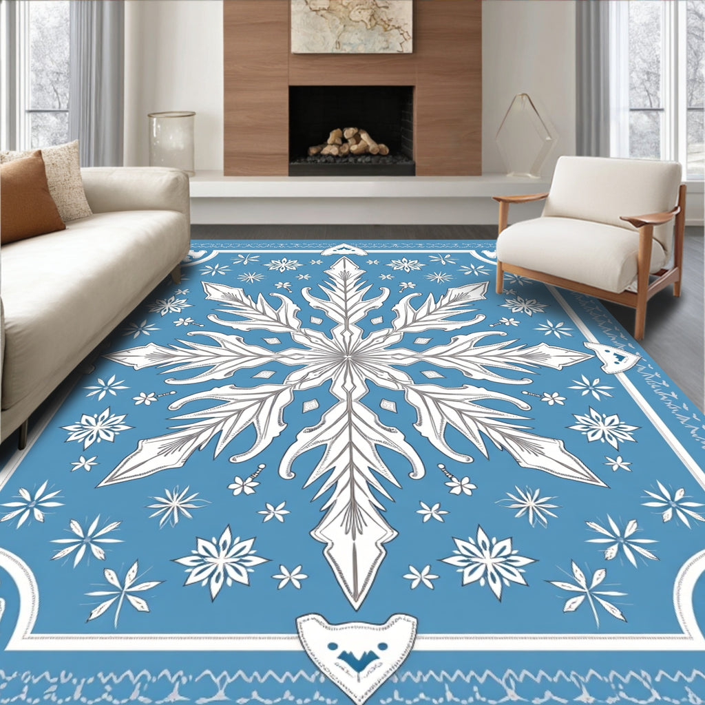 Winter Blue Snowflake Mandala Rug