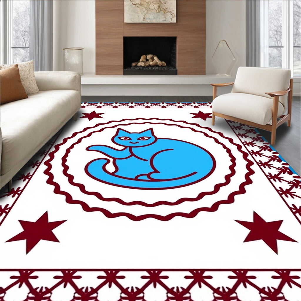 Blue Feline Star Borderrug Rug