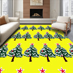 Festive Green Christmas Trees Red Stars Rug