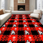Red Black Buffalo Plaid Snowman Winter Rug