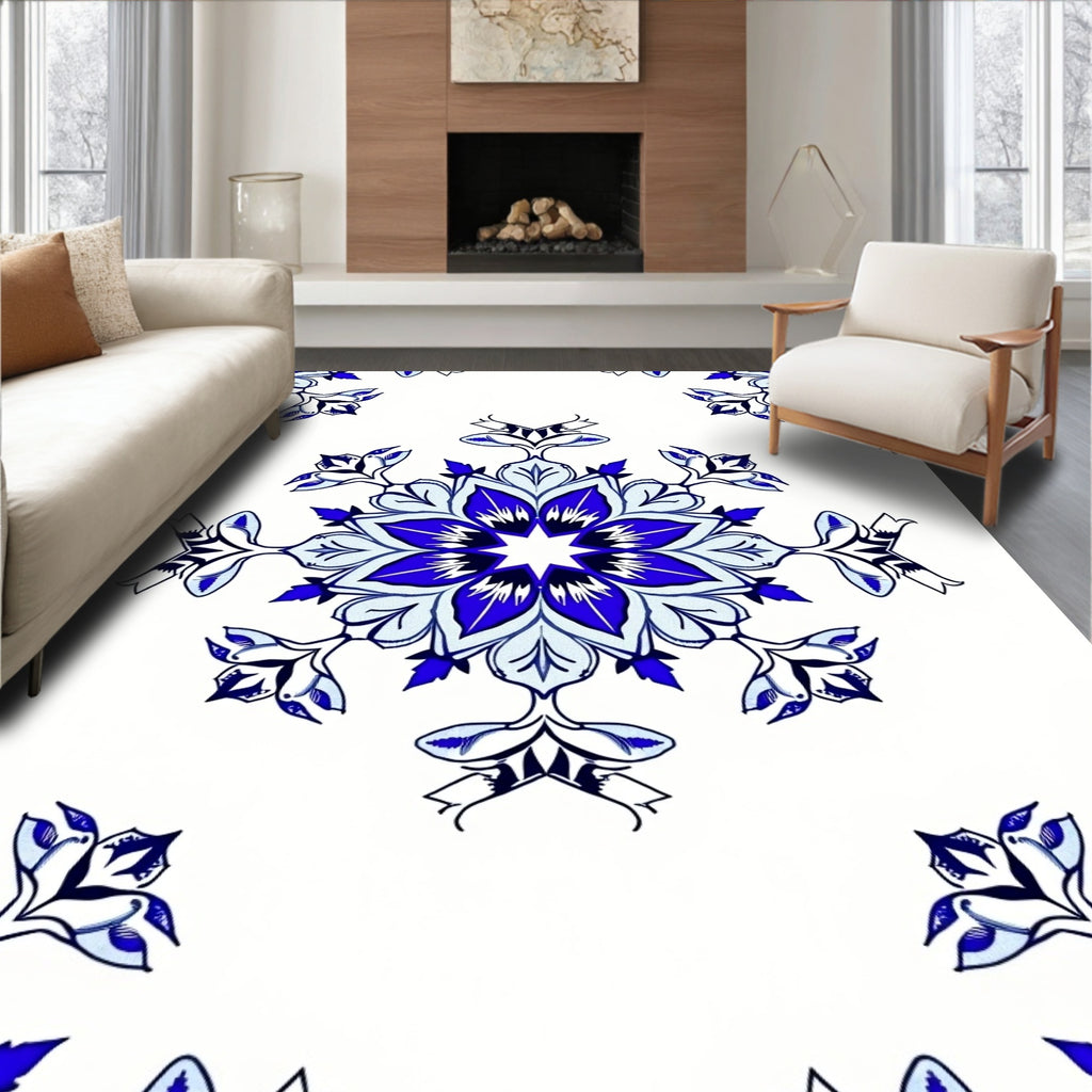 Deep Blue Radial Floral Medallion Rug