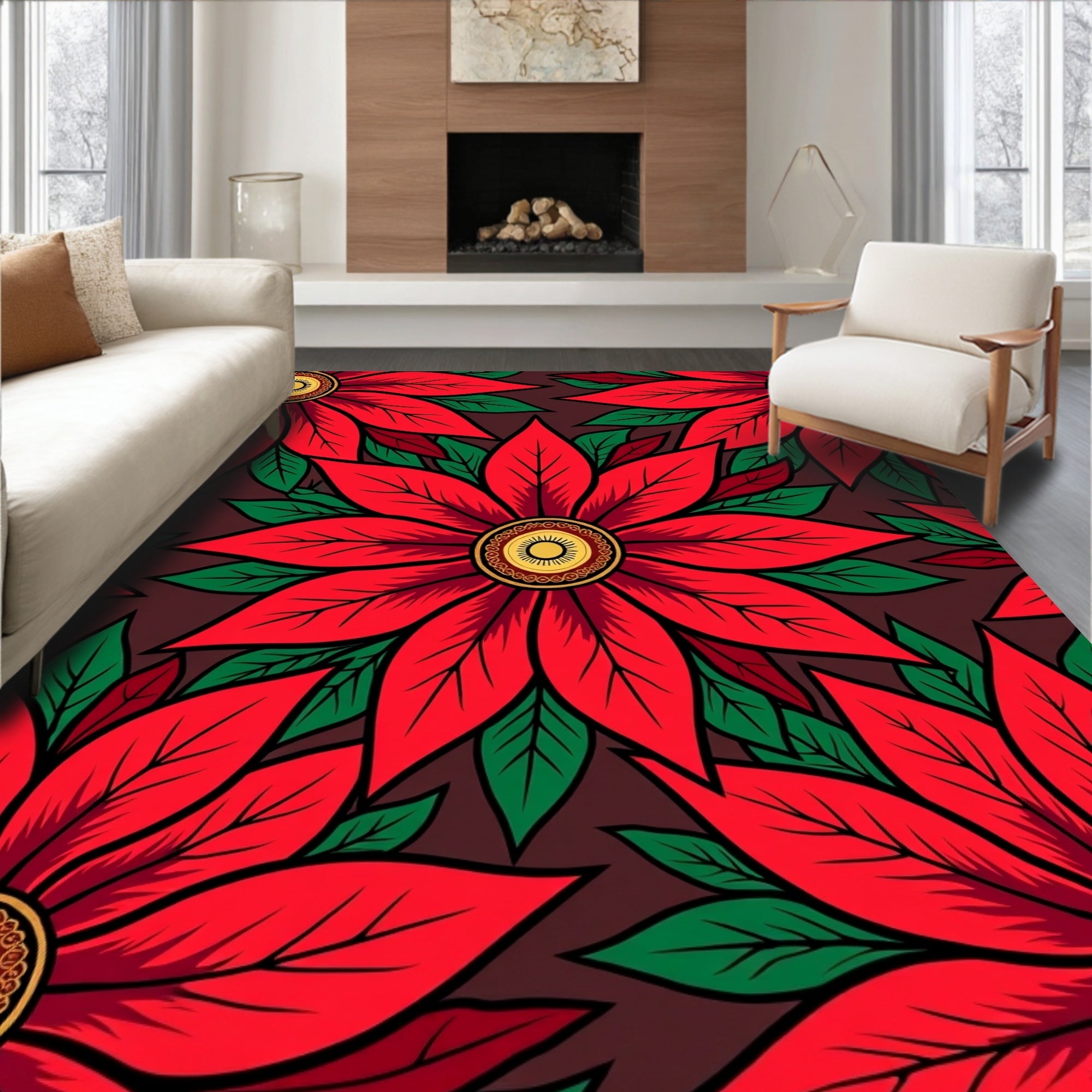 Bold Red Floral Medallion Bloom Rug