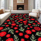 Red Floral Foliage Round Medallion Rug