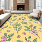 Pink Floral Berry Branches Yellow Background Rug