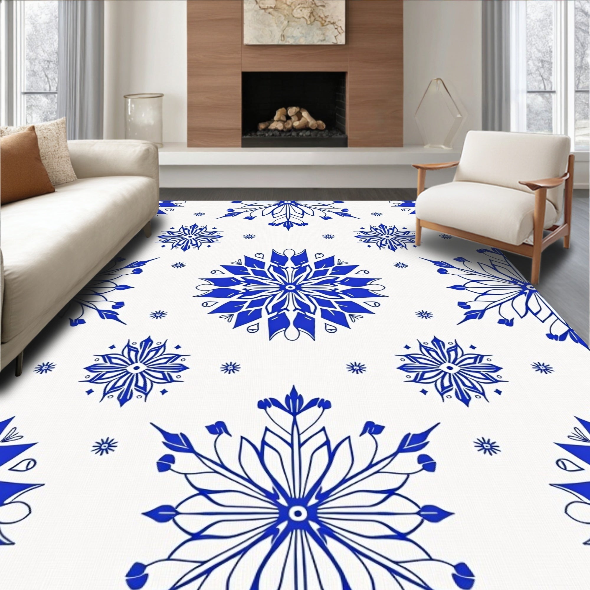 Vintage Blue Floral Medallion Rug
