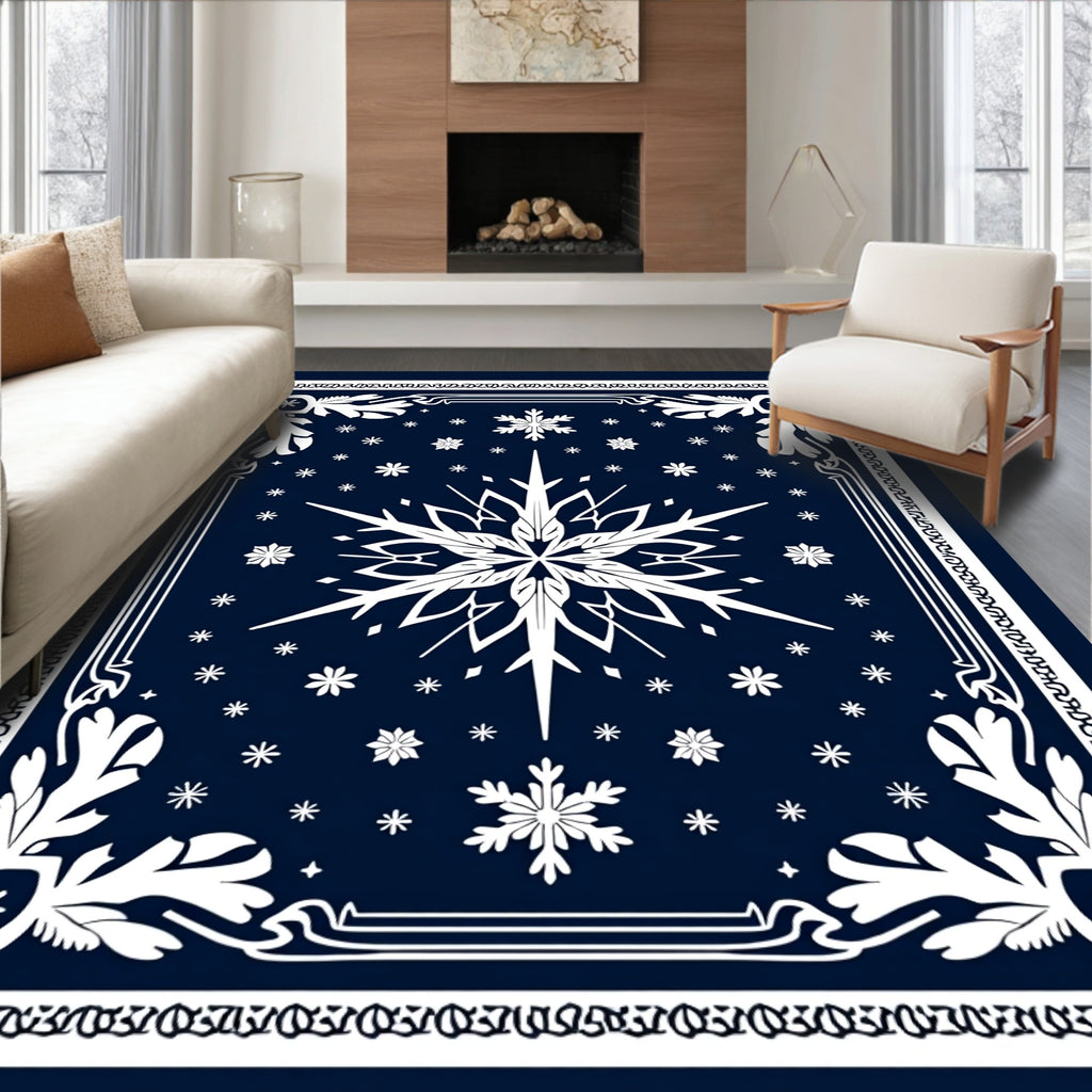 Winter Snowflake Navy Blue Rug