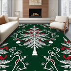 Festive Red White Evergreen Ornaments Rug