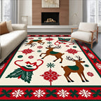 Christmas Reindeer Snowflakes Red Green Rug