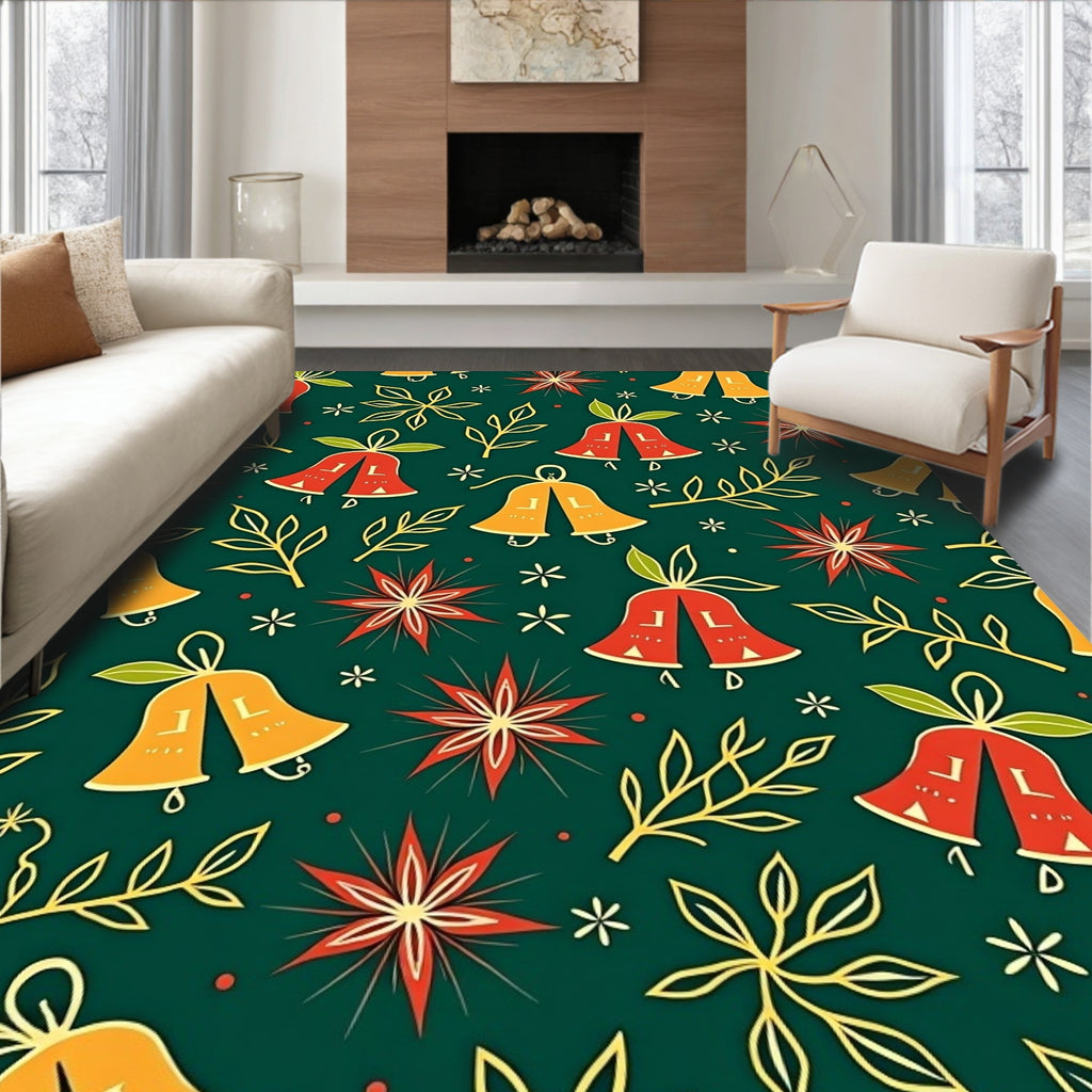Festive Red Orange Bell Garland Rug
