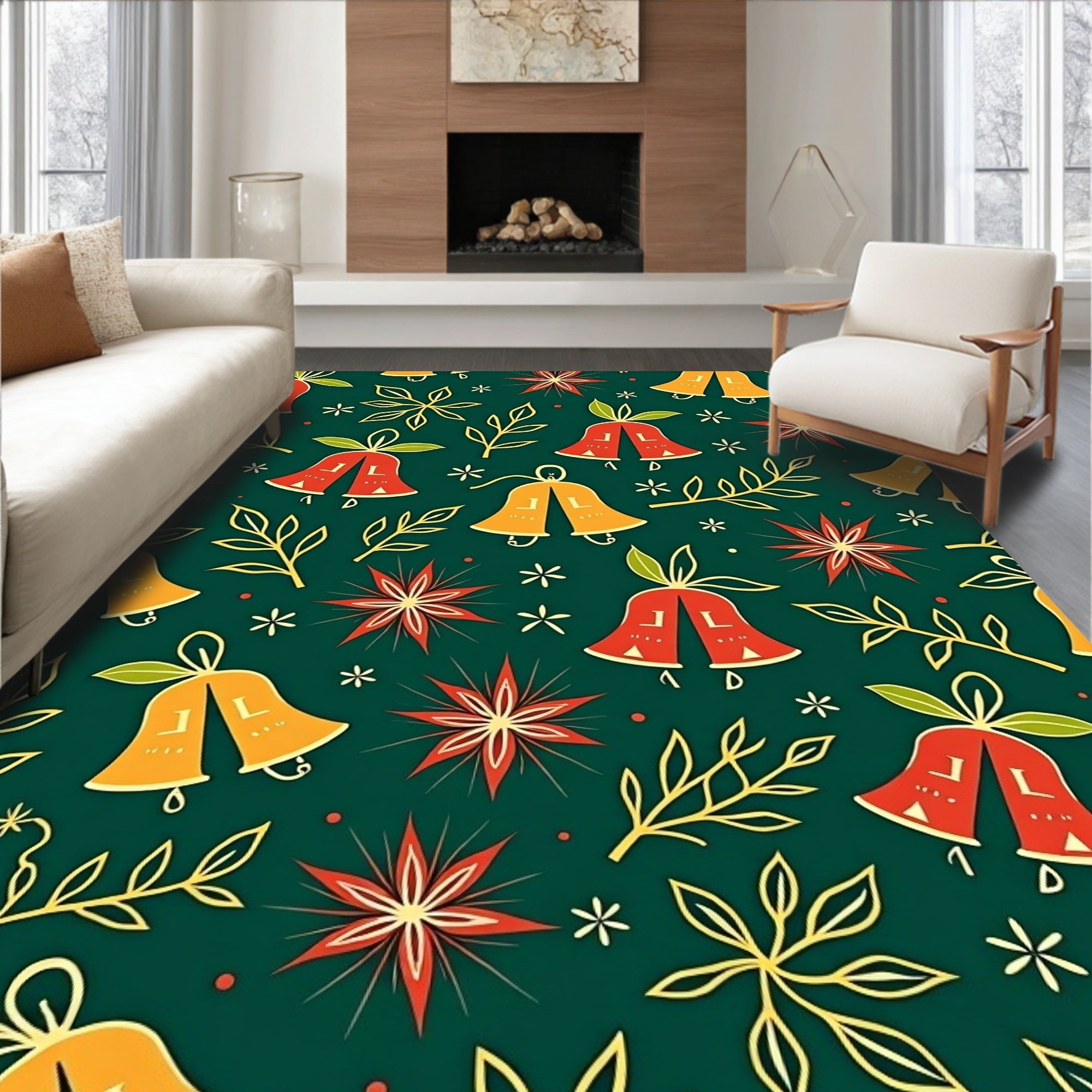 Festive Red Orange Bell Garland Rug