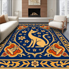Golden Feline Floral Medallion Rug
