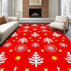 Red White Christmas Tree Snowflakes Burst Rug