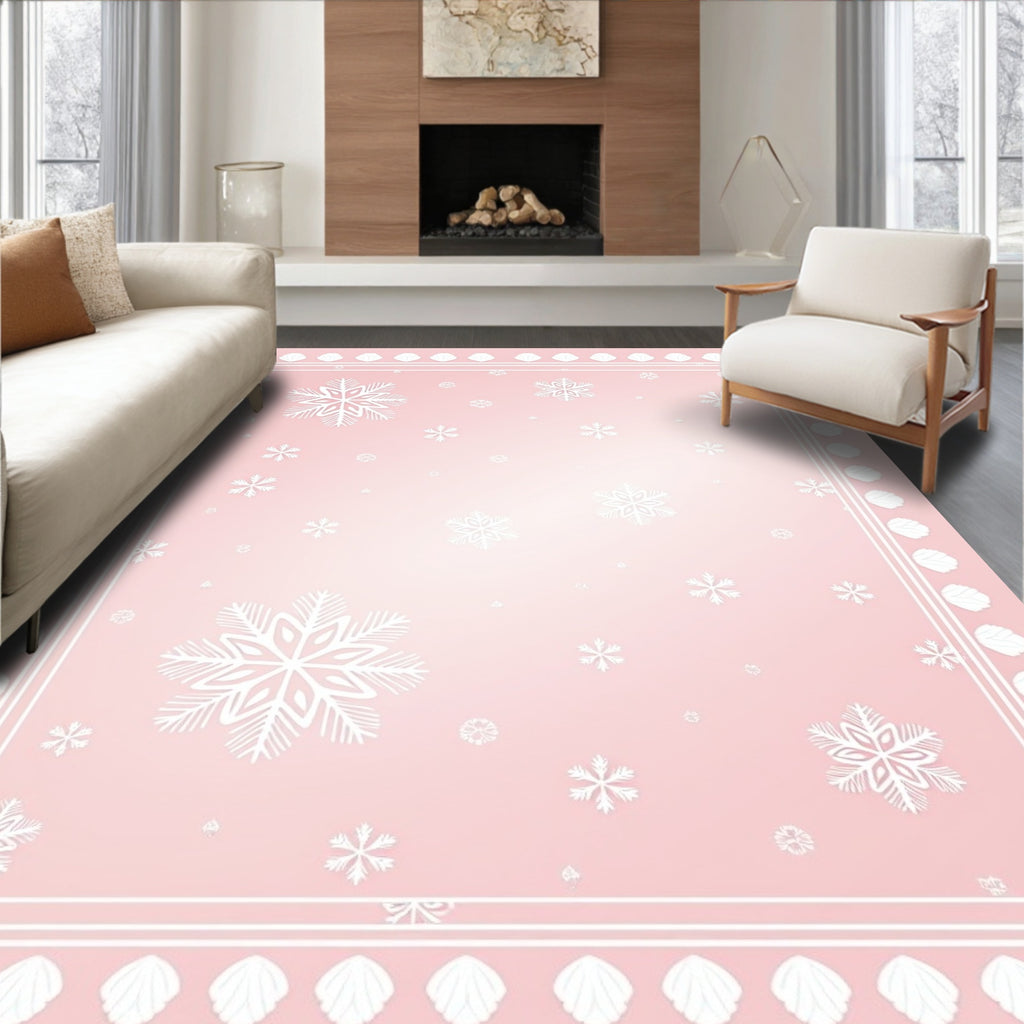 Pink Snowflakes Frame Rug