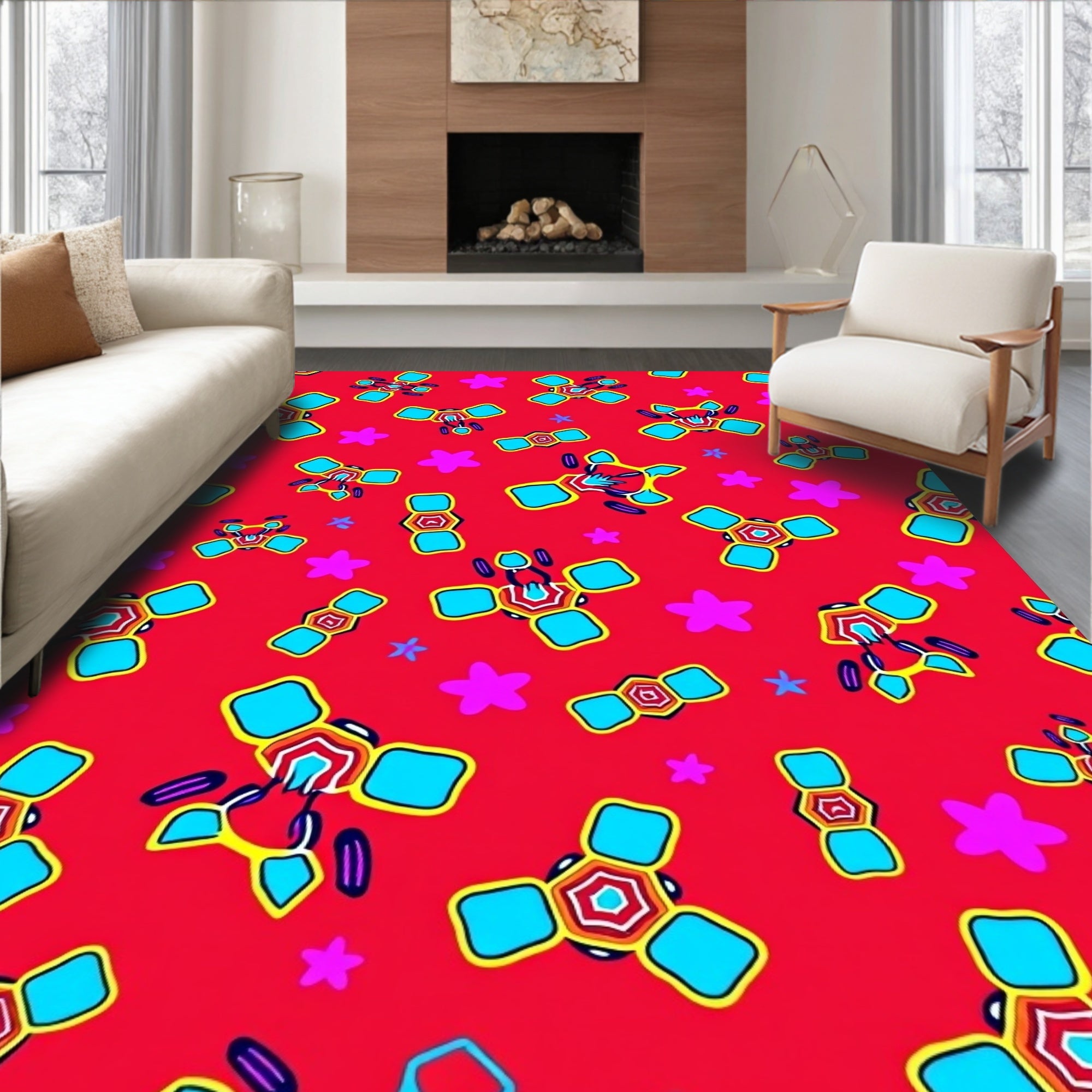 Red Yellow Blue Toy Star Rug