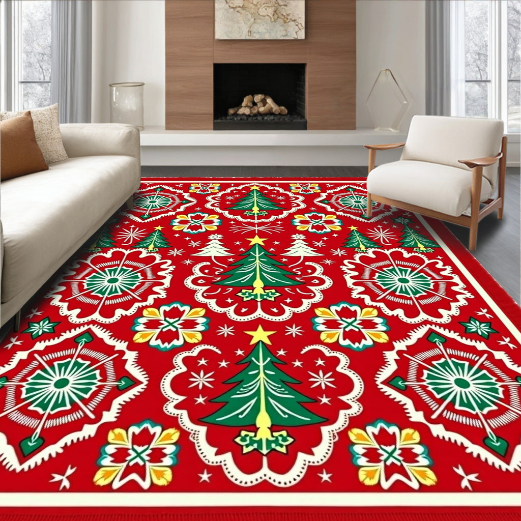 Crimson Evergreen Star Holiday Rug