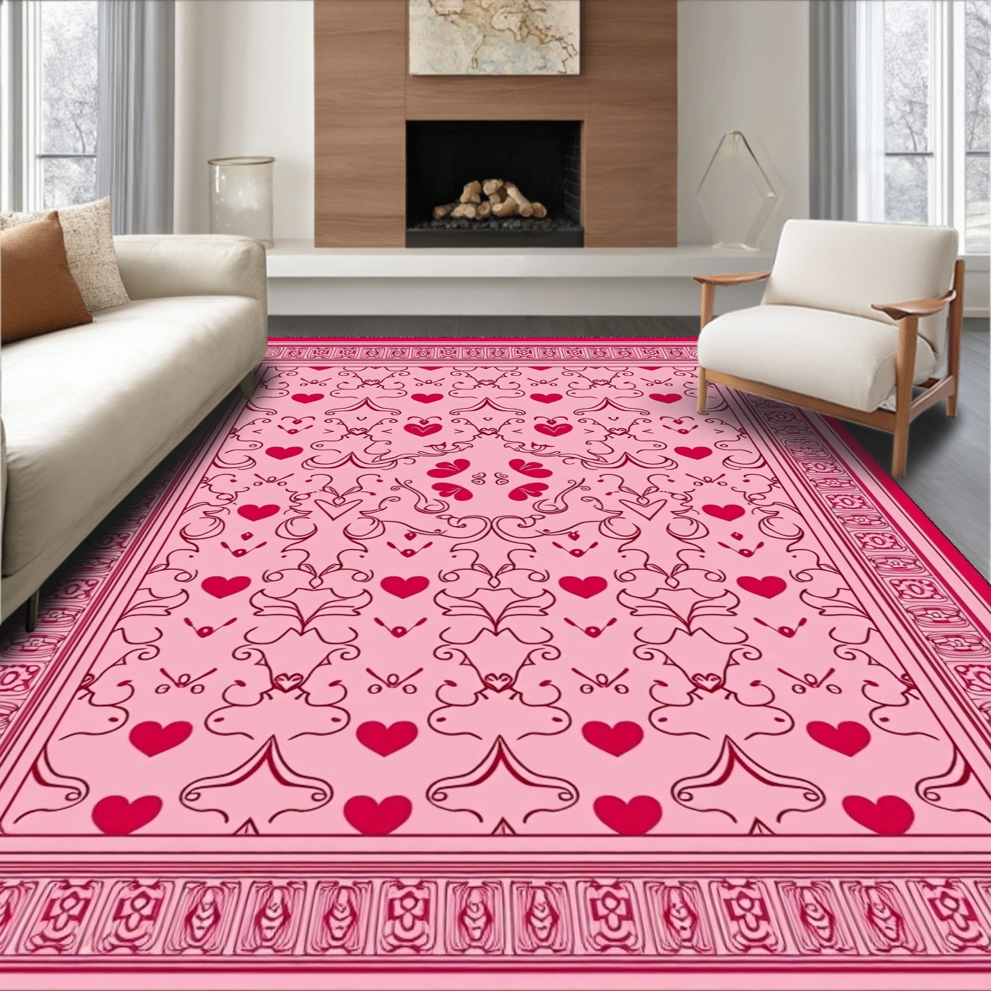 Sweet Pink Heart Swirl Rug
