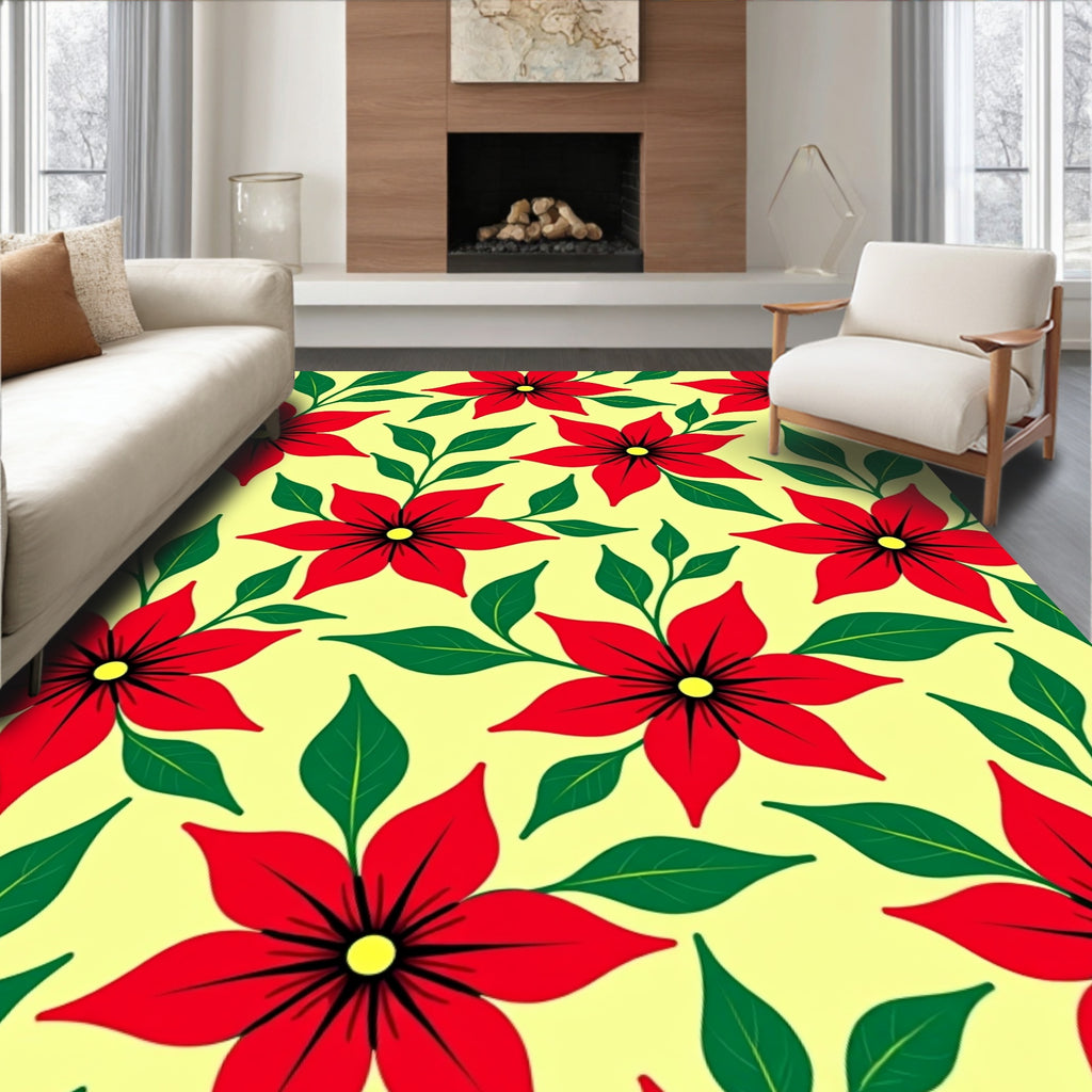 Vibrant Red Petal Floral Branches Rug