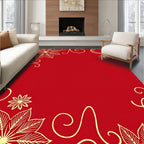Crimson Gold Floral Ornament Swirls Rug