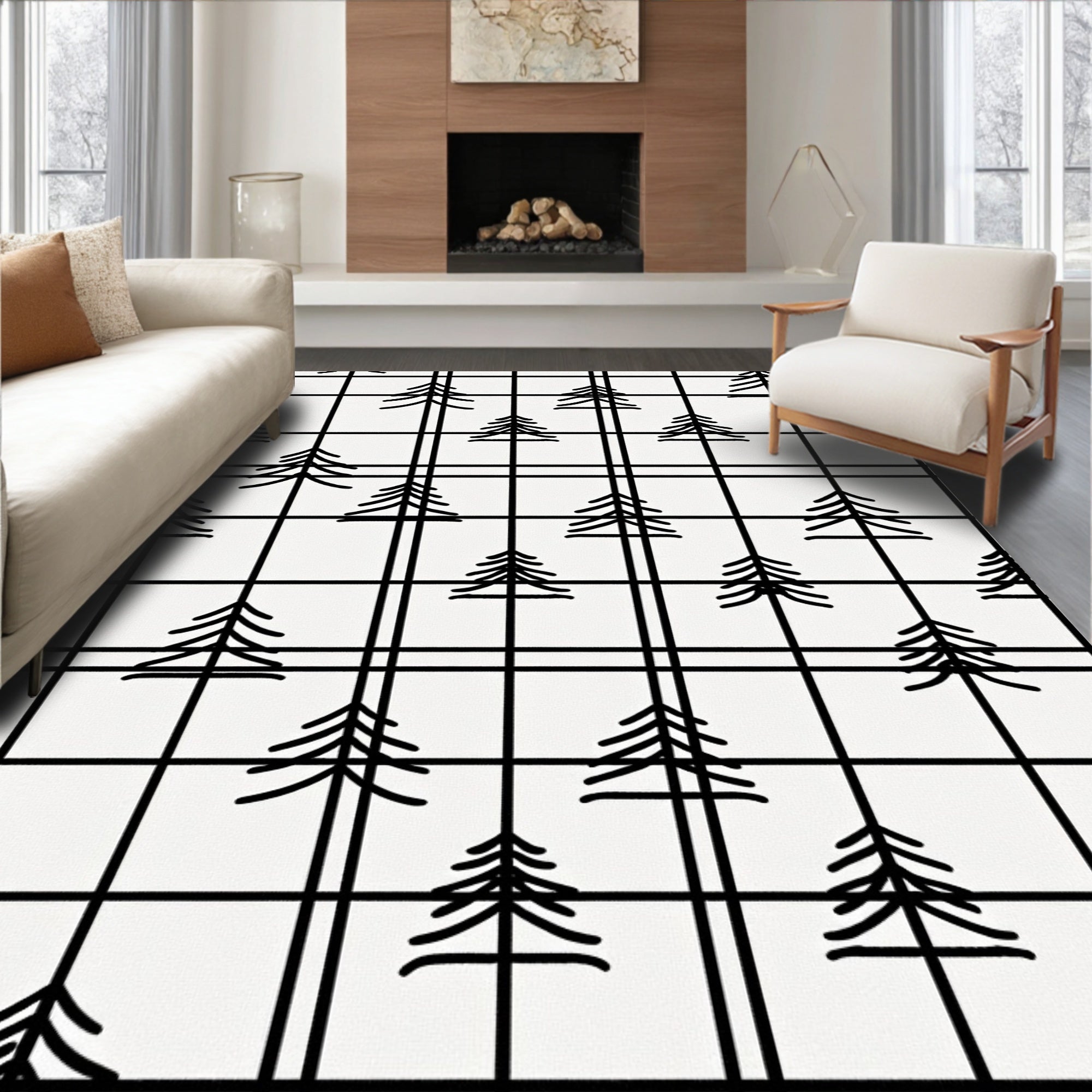 Black Pine Grid Repeat Rug