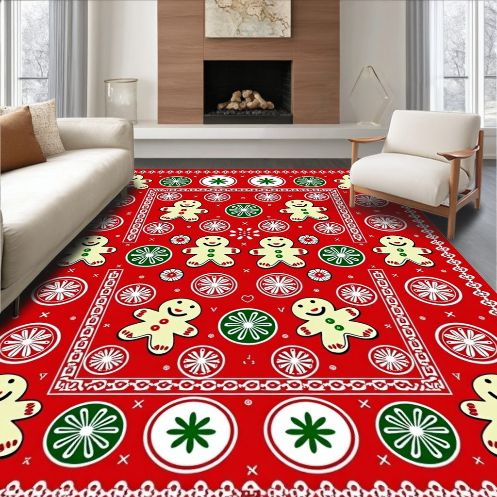 Red Gingerbread Man Circle Garland Rug