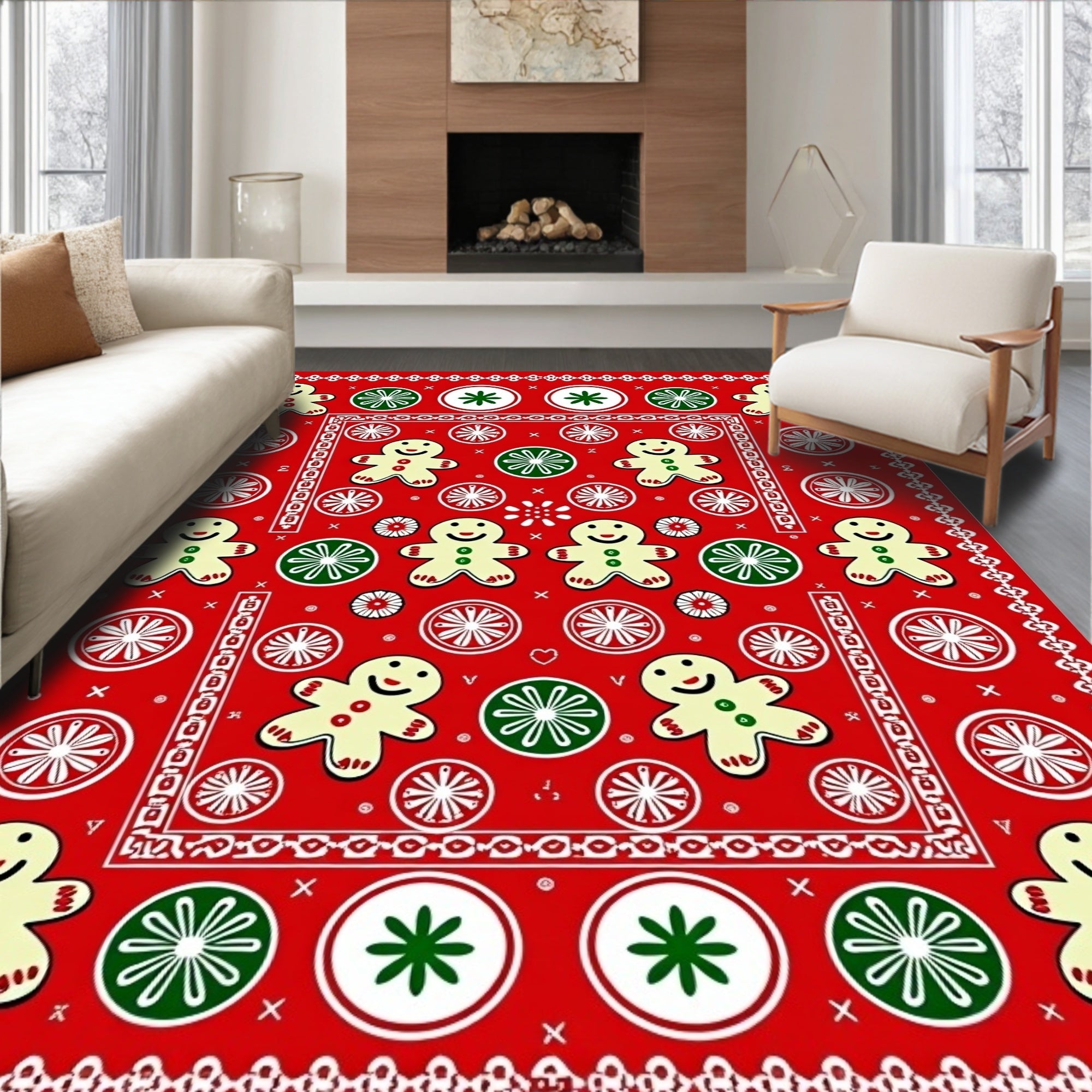 Red Gingerbread Man Circle Garland Rug
