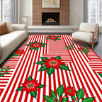 Red White Striped Poinsettia Collage Rug