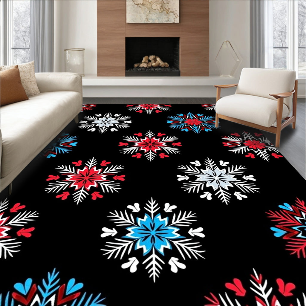 Red Blue White Snowflake Medallions Rug