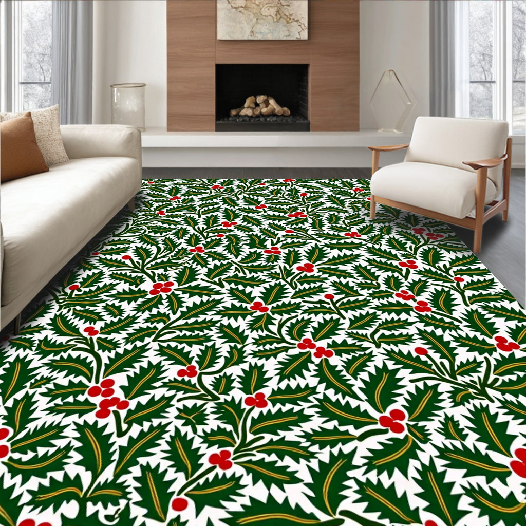 Classic Red Holly Berry Foliage Rug