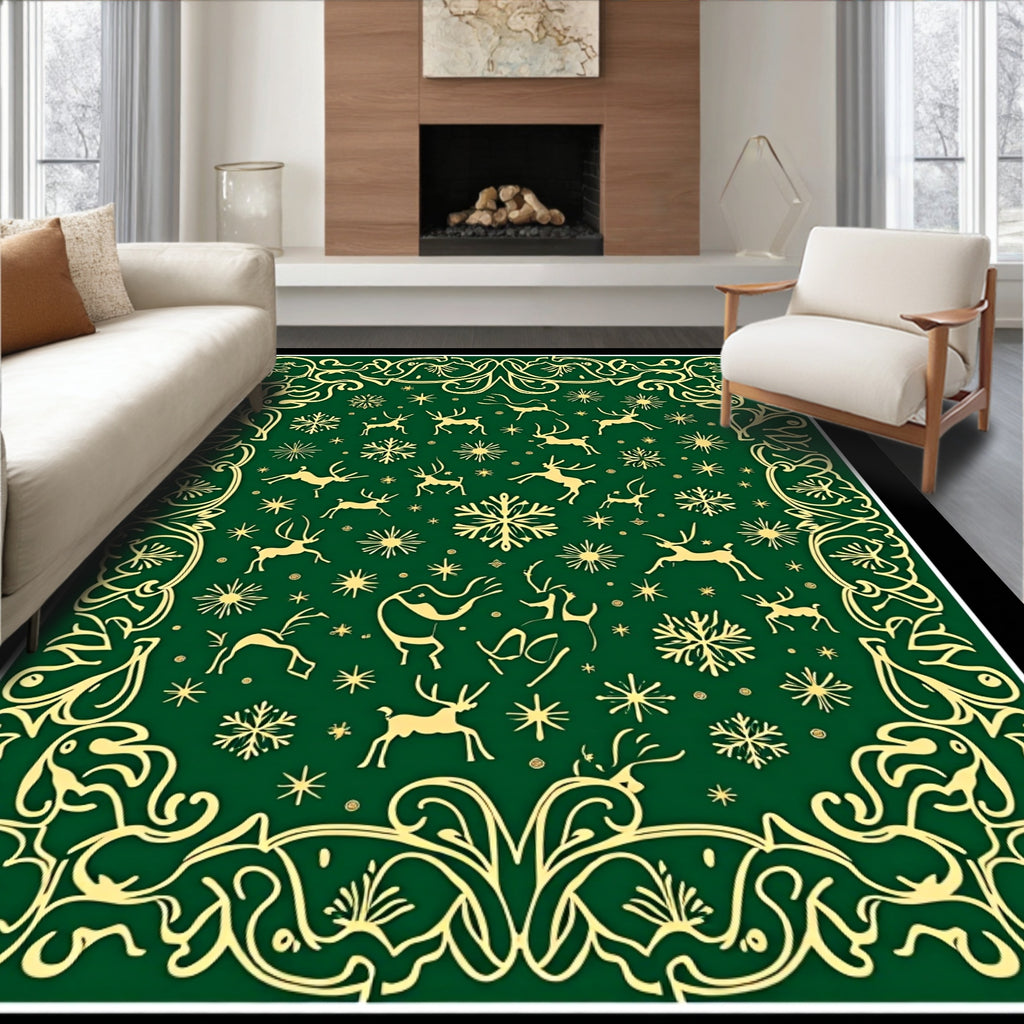 Golden Forest Reindeer Snowflake Meadow Rug