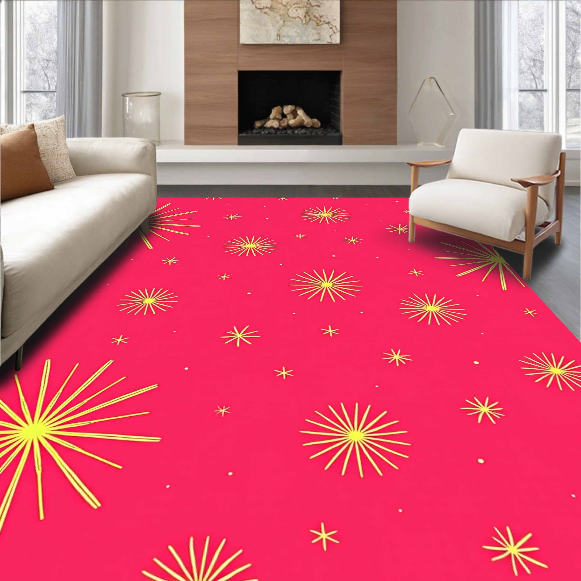 Radiant Yellow Starburst Explosion Rug