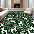 White Deer Green Snowflake Festive Border Rug