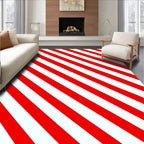 Bold Red White Diagonal Stripe Rug