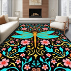 Turquoise Dragonfly Floral Garden Rug