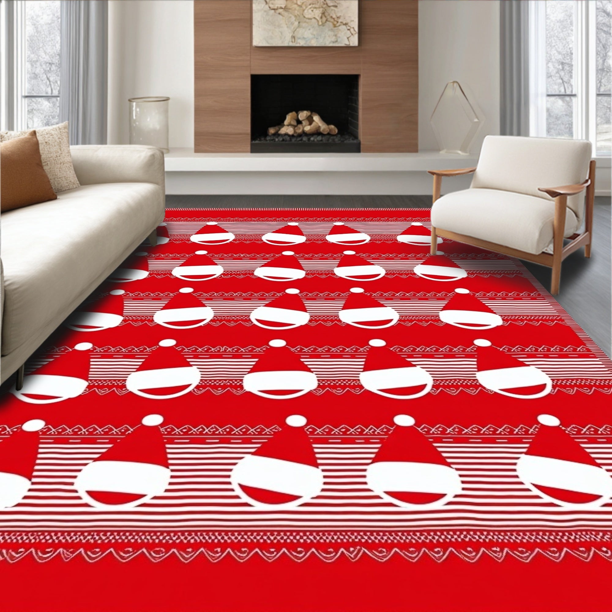 Festive Red Santa Hat Rows Rug